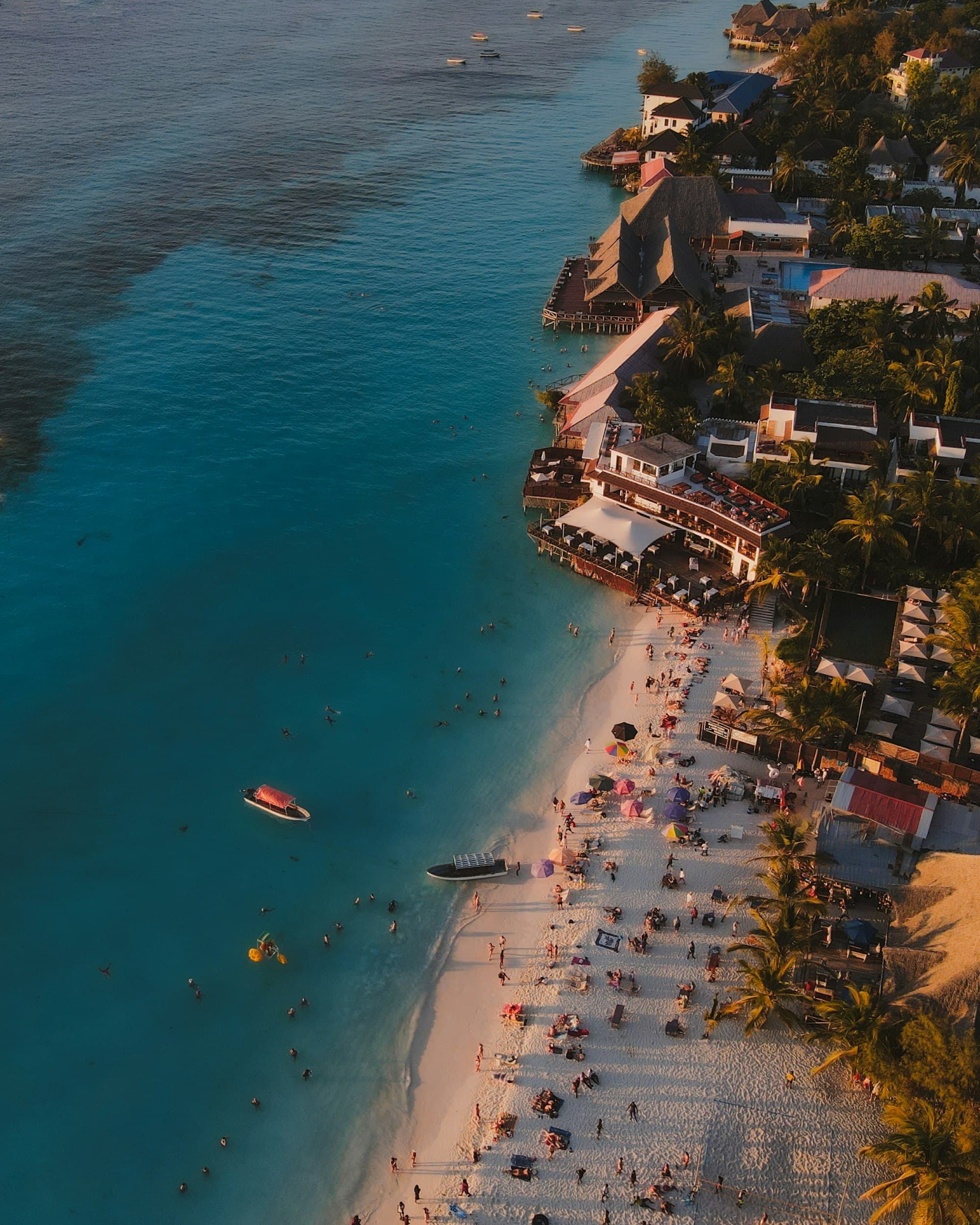Aerial view of Nungwi beach with white sand and turquoise water